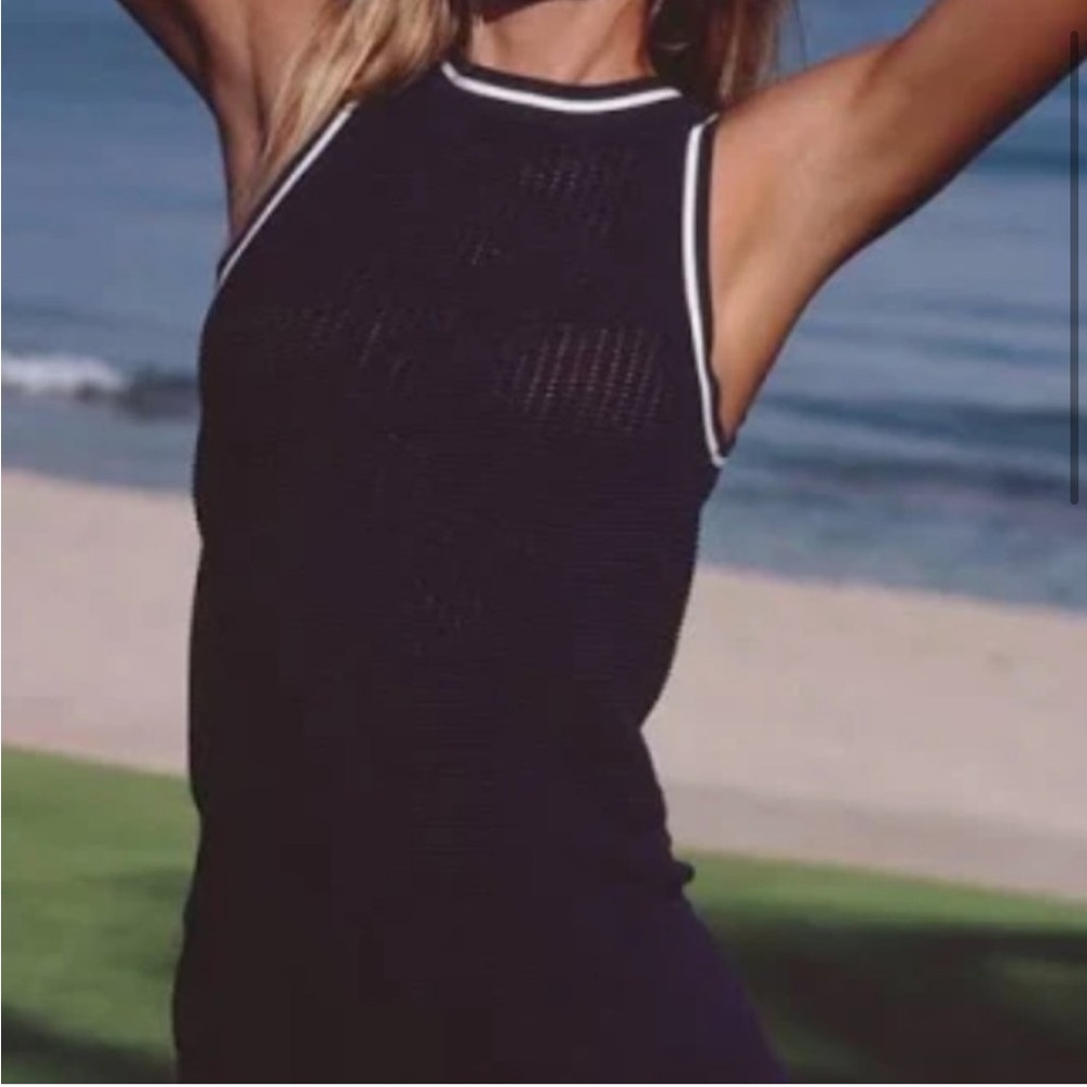 Solid & Stiped Navy Blue Beach Cover up - Carson dress sheer high neck medium